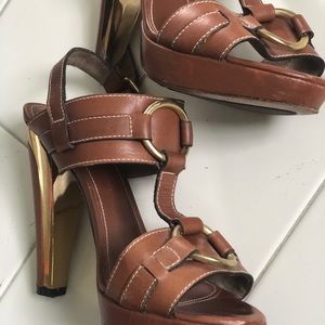 BARBARA BUI brown leather and gold heel